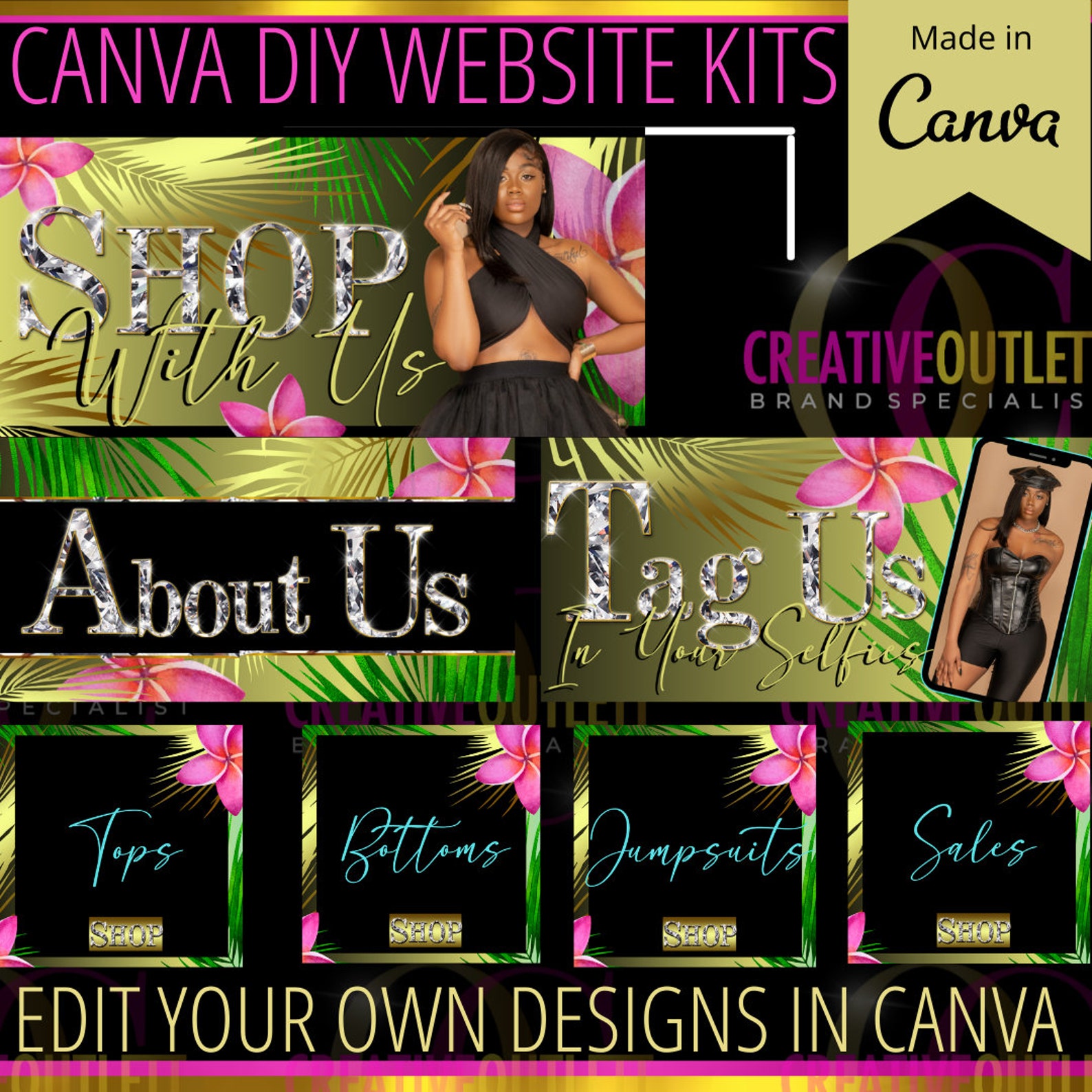 DIY Canva template Gold Shopify Banner Shopify website | Etsy