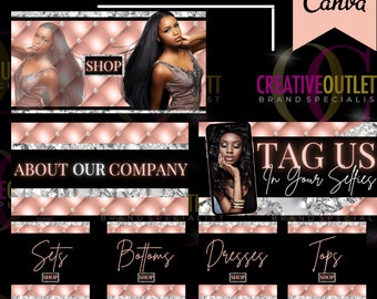 DIY Canva template, Rose Gold Shopify Banner, Shopify website theme