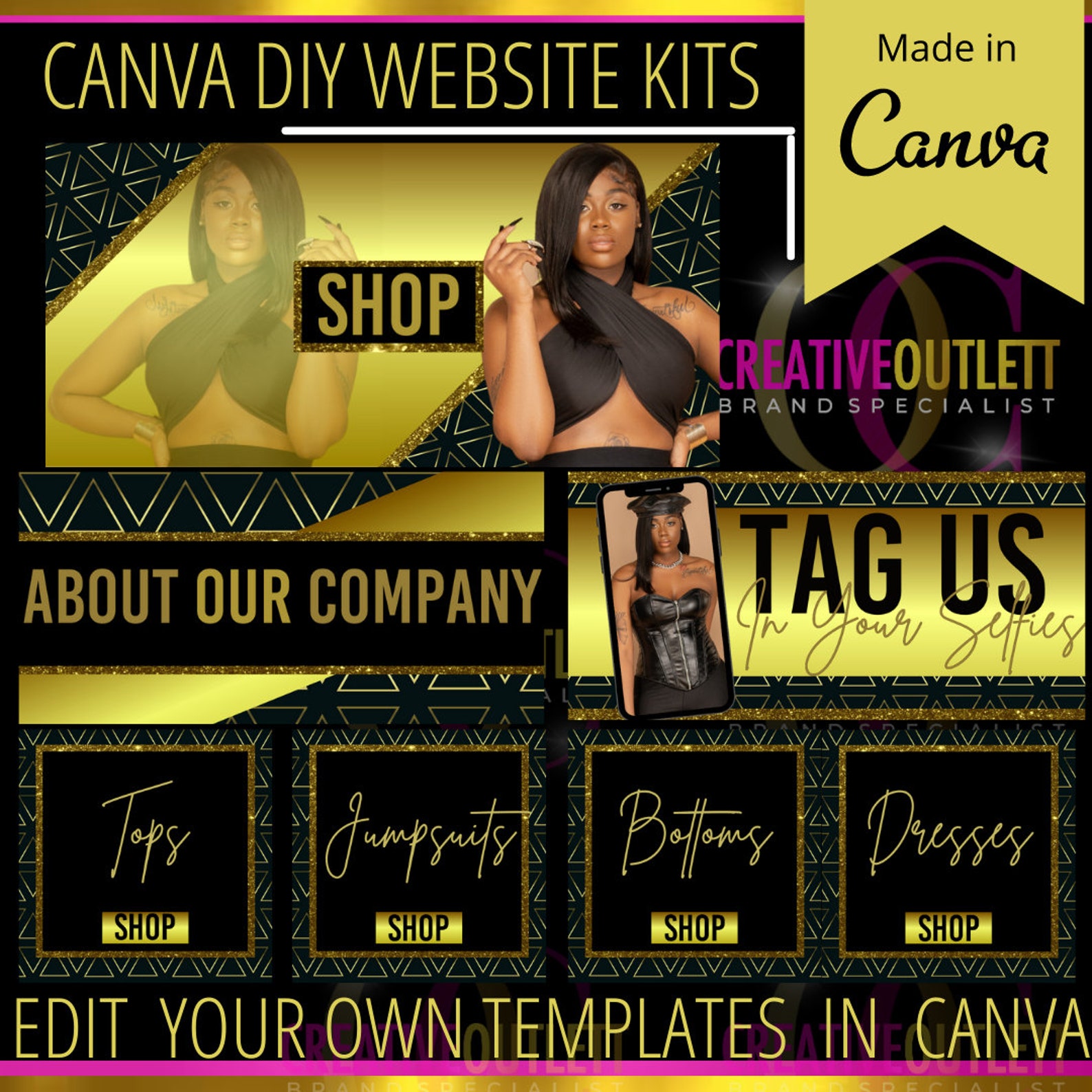Black and Gold Website DIY Canva Templates Etsy