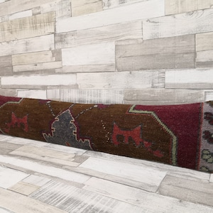 Slim Long Rug Lumbar pillow 8x43 inches Vintage Bedding Rug Pillows Anatolian Bohemian Design Carpet lumbar pillow Turkish Rug Pillow Cover