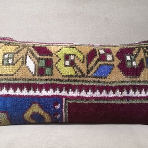 Carpet Lumbar Pillow 8x16 inches Anatolian Turkish Slim Lumbar Pillow Turkish Rug Pillow Cover Anatolian Carpet Pillow Home Decor pillow