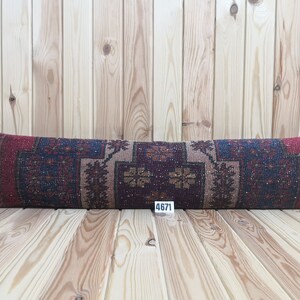 Turkish Anatolian Long Carpet Lumbar Pillow 8x36 inches Handmade Wool Cushion, Rug Pillow, Long Cushion Covers, Pillow Long, Pillow Cushion