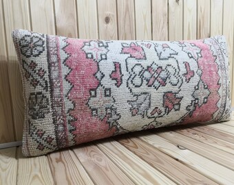 ヴィンテージ枕、ハンドメイドキリムクッション、16x48トルコキリム枕