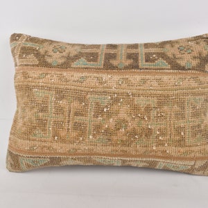 May include: A rectangular pillow with a beige background and a geometric pattern in shades of brown and green.