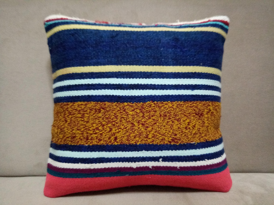 Kilim Pillow Cover 16x16 Inches Anatolian Striped Kilim Pillow Cover
