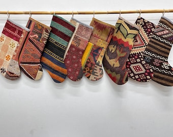 Vintage Sock, Christmas Stocking, Xmas Rug Sock, 6x16 inches, Family Set Christmas Stockings, Luxury Unique Stocking, Handwoven Stocking,