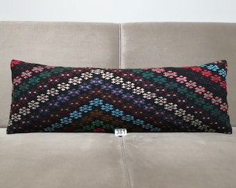 Long Kilim Pillow 12x36 inches Turkish Kilim Pillow Cover Lumbar Pillow Long Pillow cushion Boho Pillow Cover Decorative kilim Pillow Cover