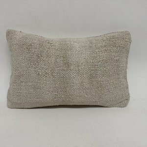 Turkish Kilim Pillow, Throw Kilim Pillow, 12x20 Antique Pillows, Boho Pillow Sham Cover, White Cushion Case, Rectangular Pillow, Hemp Pillow