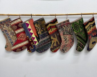 Perfect Gift for Christmas, Rustic Christmas Decor, 6x16 inches, Christmas Decor, Family Stockings, Kilim Stockings, Vintage Stockings,