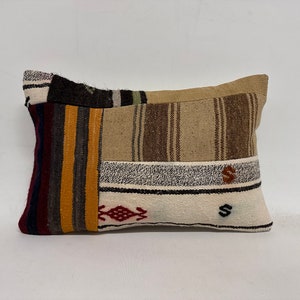 Boho Pillow, Pillow for Couch, 16x24 Home Decor Pillow, Turkish Pillow, Beige Pillow, Lumbar Pillow, Patchwork Pillow, Striped Pillow,