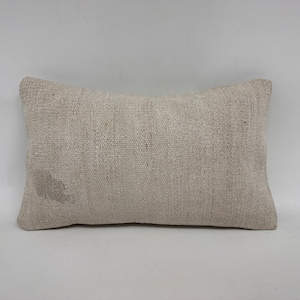 Kilim Pillows, Handmade Kilim Cushion, 12x20 Turkish Kilim Pillow, Turkish Pillow, White Pillow Cover, Bohemian Lumbar Pillow, Hemp Pillow,