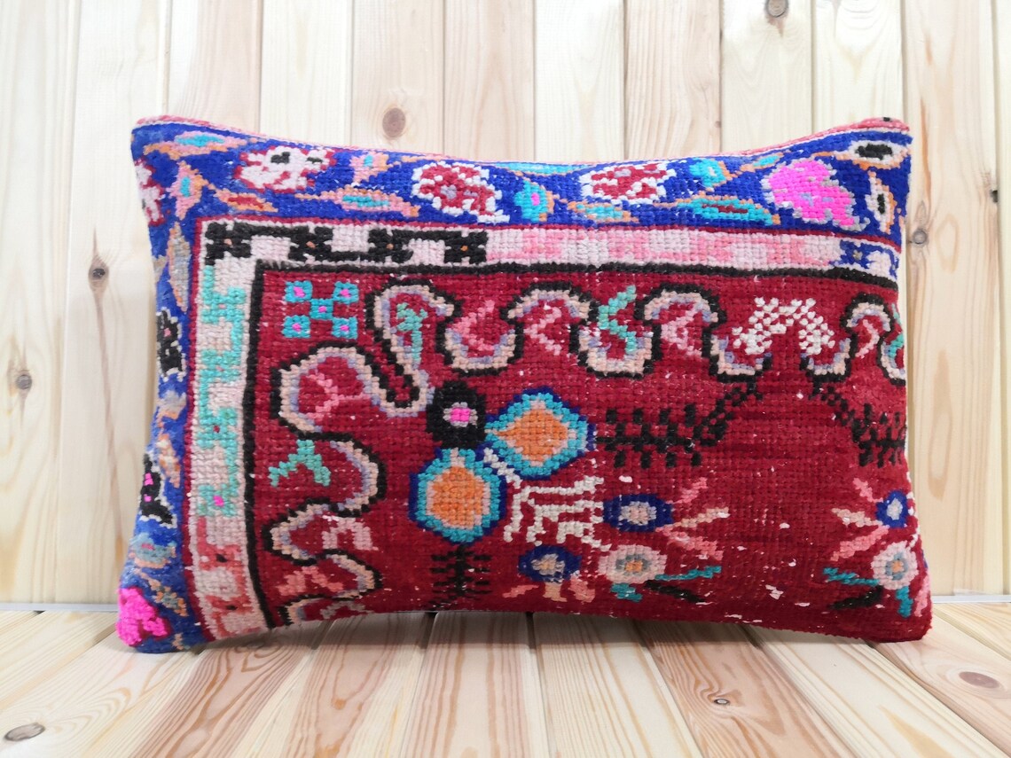 Red Color Pillow Cover 16x24 Inches Turkish Vintage Carpet Etsy