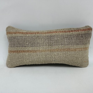 Ethnical Kilim Rug Pillow, Pillow for Sofa, 8x16 Handmade Kilim Cushion, Boho Pillow Sham Cover, Beige Pillow, Rectangular Pillow, Mom Gift,