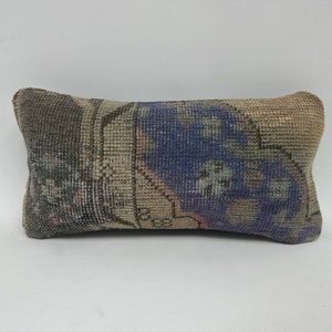 Turkish Pillow, Vintage Kilim Pillow, 8x16 Interior Designer Pillow, Kilim Pillow, Purple Cushion, Rectangular Pillow, Textured Pillow,