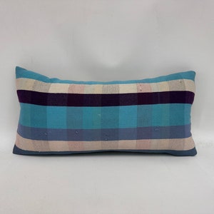 Home Decor Pillow, Throw Kilim Pillow, 12x24 Handmade Kilim Cushion, Kilim Cushion Sham, Blue Cushion, Lumbar Pillow, Striped Pillow,