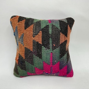Vintage Kilim Throw Pillow, Home Decor Pillow, 12x12 Throw Kilim Pillow, Pillow for Couch, Green Cushion Case, Inca Design Pillow,