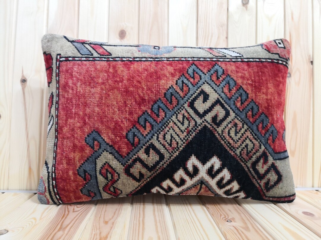 Red Color Pillow Cover 16x24 Inches Turkish Vintage Carpet Etsy