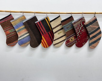 Handwoven Stocking, Vintage Stocking, Xmas Stocking, 7x15 inches Kilim Stockings, Christmas Kilim Stocking, Family Stocking, Christmas Decor