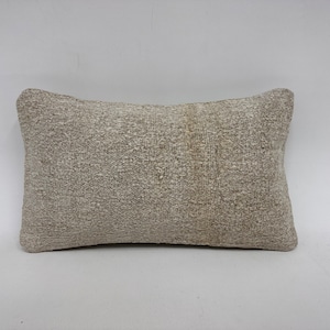 Antique Pillows, Vintage Pillow, 12x20 Home Decor Pillow, Vintage Kilim Pillow, White Pillow Cover, Turkish Lumbar Pillow, Hemp Pillow,