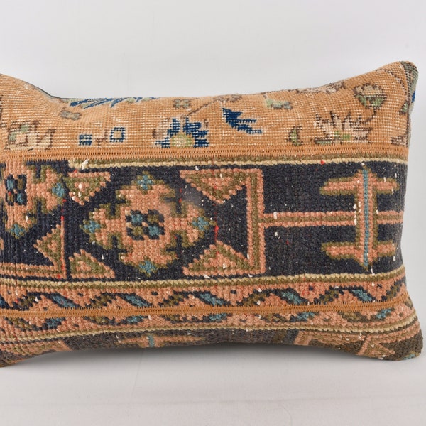 Vintage Kilim Pillow, Kilim Pillow, 16x24 Kilim Pillow Cover, Turkish Pillow, Blue Cushion Case, Bedding Pillow, Hand Knotted Pillow,