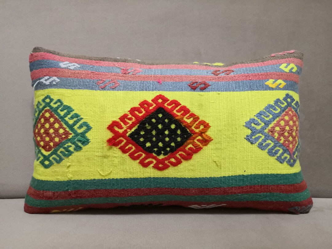 Anatolian Pillow Cover 12x20 Inches Turkish Vintage Kilim Lumbar Sofa