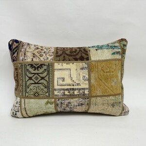 Boho Pillow, Handmade Kilim Cushion, 16x24 Kilim Pillow Cover, Turkish Pillow, Beige Pillow Cover, Lumbar Pillow, Patchwork Pillow,