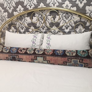 Turkish Slim Long Rug Pillow Cover 8x48 inches Anatolian Long Carpet Lumbar Pillow, Handmade Wool Cushion, Rug Pillow, Long Cushion Cover