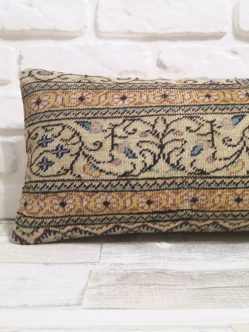 Brown Color Lumbar Pillow 10x24 inches Turkish Vintage Carpet Lumbar Sofa Pillow Cover Home Decor Kilim pillow Decorative Pillow Cushion
