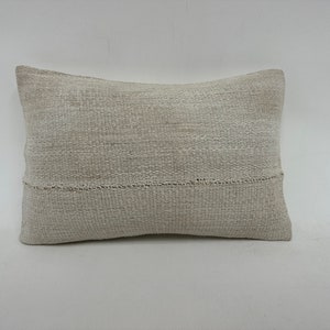 Throw Kilim Pillow, Kilim Cushion Sham, 12x20 Vintage Pillow, Ethnical Kilim Rug Pillow, White Pillow, Bedding Pillow, Patchwork Pillow,