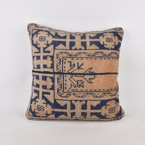 Throw Kilim Pillow, Kilim Pillow Cover, 24x24 Antique Pillows, Kilim Cushion Sham, Blue Cushion, Patchwork Pillow, Hand Knotted Pillow,