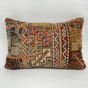 Pillow for Couch, Throw Kilim Pillow, 16x24 Home Decor Pillow, Boho Pillow Sham Cover, Beige Pillow Cover, Lumbar Pillow, Patchwork Pillow,