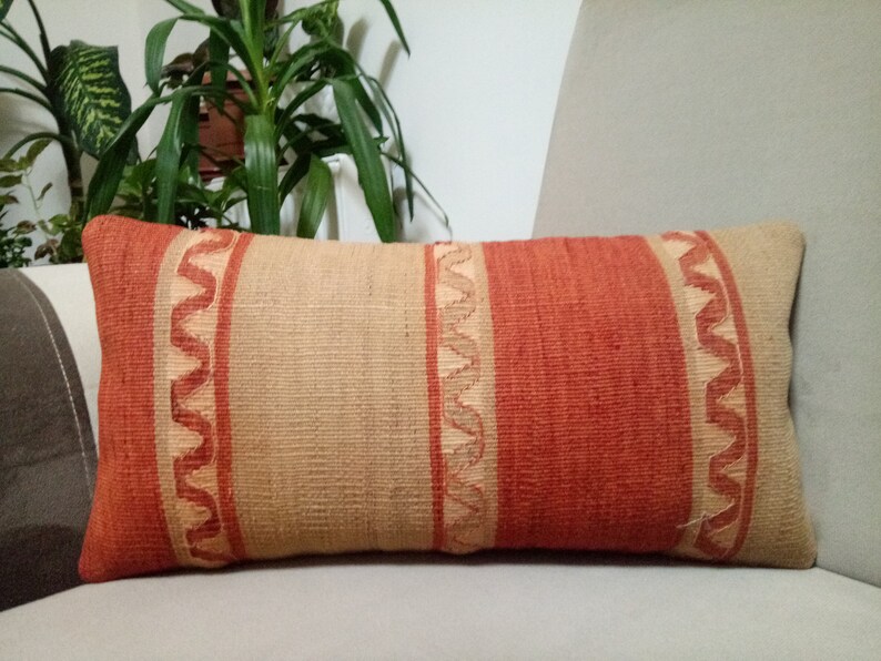 Kilim Lumbar Pillow 10x20 Inches Striped Design Turkish Etsy