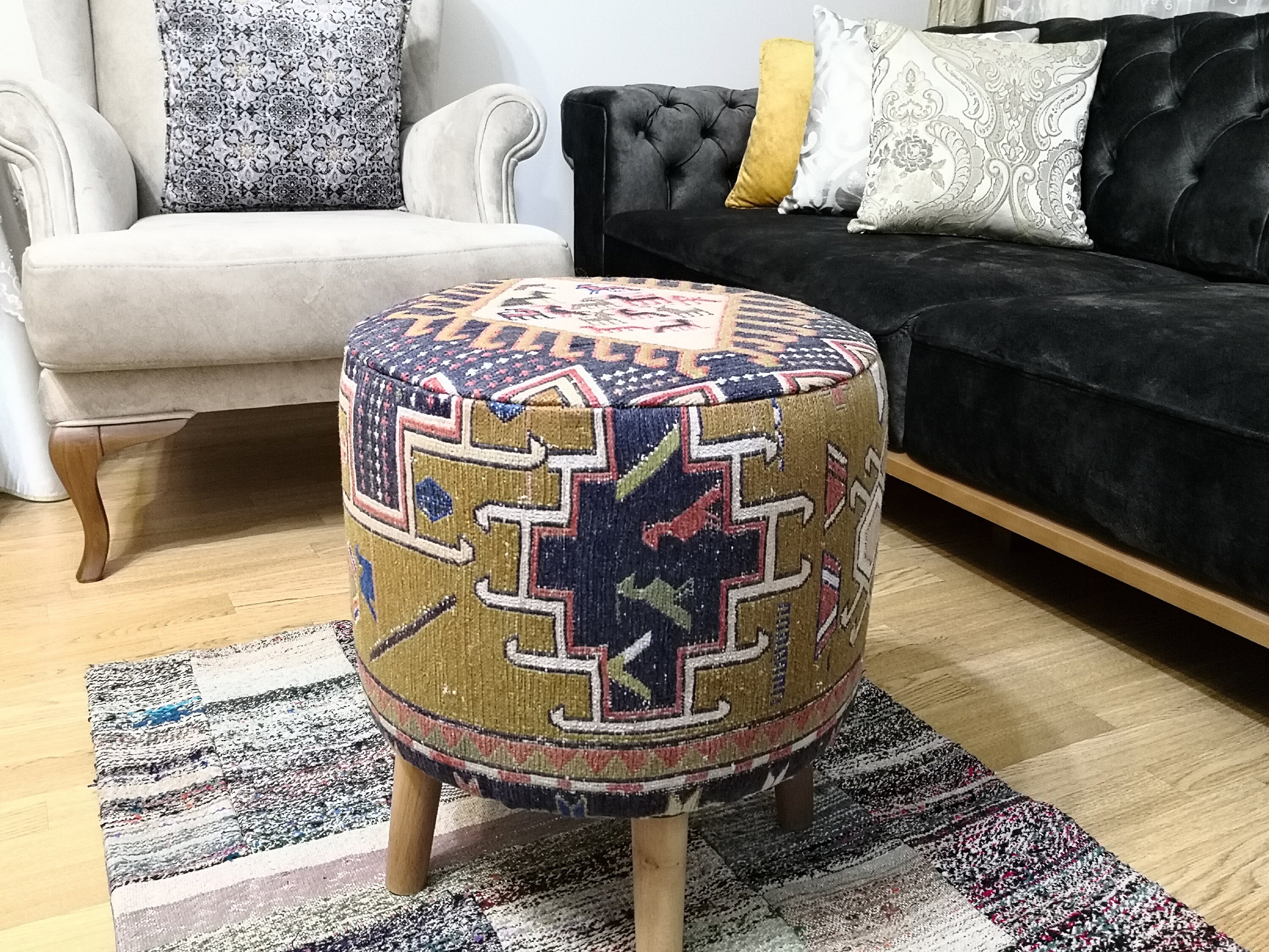 Ottoman Footstool 16x16x17 İnches Ottoman Kilim Covered Round Etsy