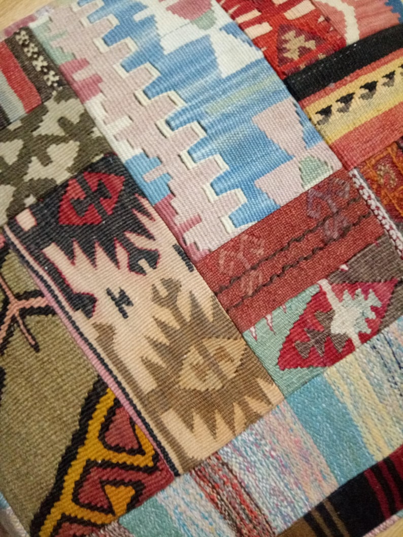 Kilim Pouf Square 24x24x8 inches Kilim Patchwork pouf Square Poufs Floor Pillow Cover Oversize Pillow Cover Anatolian Kilim Pouf Home decor