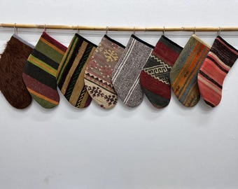 Vintage Sock, Christmas Stocking, Xmas Rug Sock, 7x15 inches, Hanging Stockings, Kilim Stockings, Family Stockings, Holiday Stocking,
