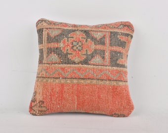 Kilim Pillow, Home Decor Pillow, 14x14 Ethnical Kilim Rug Pillow, Antique Pillows, Red Cushion, Carpet Pillow, Ethnic Pillow Cover Cushion,