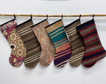 Decorative Stocking, Fireplace Decor Santa Socks, Handwoven Stocking, 8x20 inches, Vintage Stocking, Xmas Stocking, Kilim Stockings,