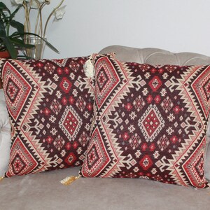 Kilim Patterned Pillow 17x17 inches Decorative Turkish Anatolian Pillow cotton pillow Tapestry weave pillow Home Decoration pillow cover