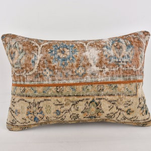 Pillow for Couch, Vintage Kilim Throw Pillow, 16x24 Boho Pillow Sham Cover, Turkish Pillow, Beige Pillow Cover, Bohemian Lumbar Pillow,