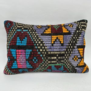 Kilim Pillow Cover, Ethnical Kilim Rug Pillow, 16x24 Antique Pillows, Turkish Pillow, Purple Pillow, Vintage Turkish Lumbar Pillow,