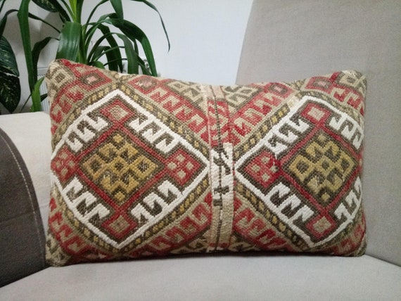 Nomadic Çuval Pillow 12x20 inches Vintage Turkish Kilim Pillow Cover Sofa Pillow Cover Kilim lumbar pillow Decorative pillow Handmade pillow