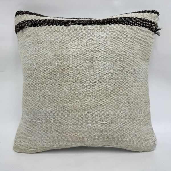 Pillow for Couch, Handmade Kilim Cushion, 14x14 Kilim Pillow Cover, Vintage Pillow, Beige Cushion, Artisanal Hemp Kilim Pillow,