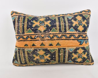 20x28 Turkish Kilim Pillow, Handmade Kilim Cushion, Blue Cushion, Rectangular Pillow, Patchwork Pillow, Hand Knotted Pillow, Turkish Pillow,