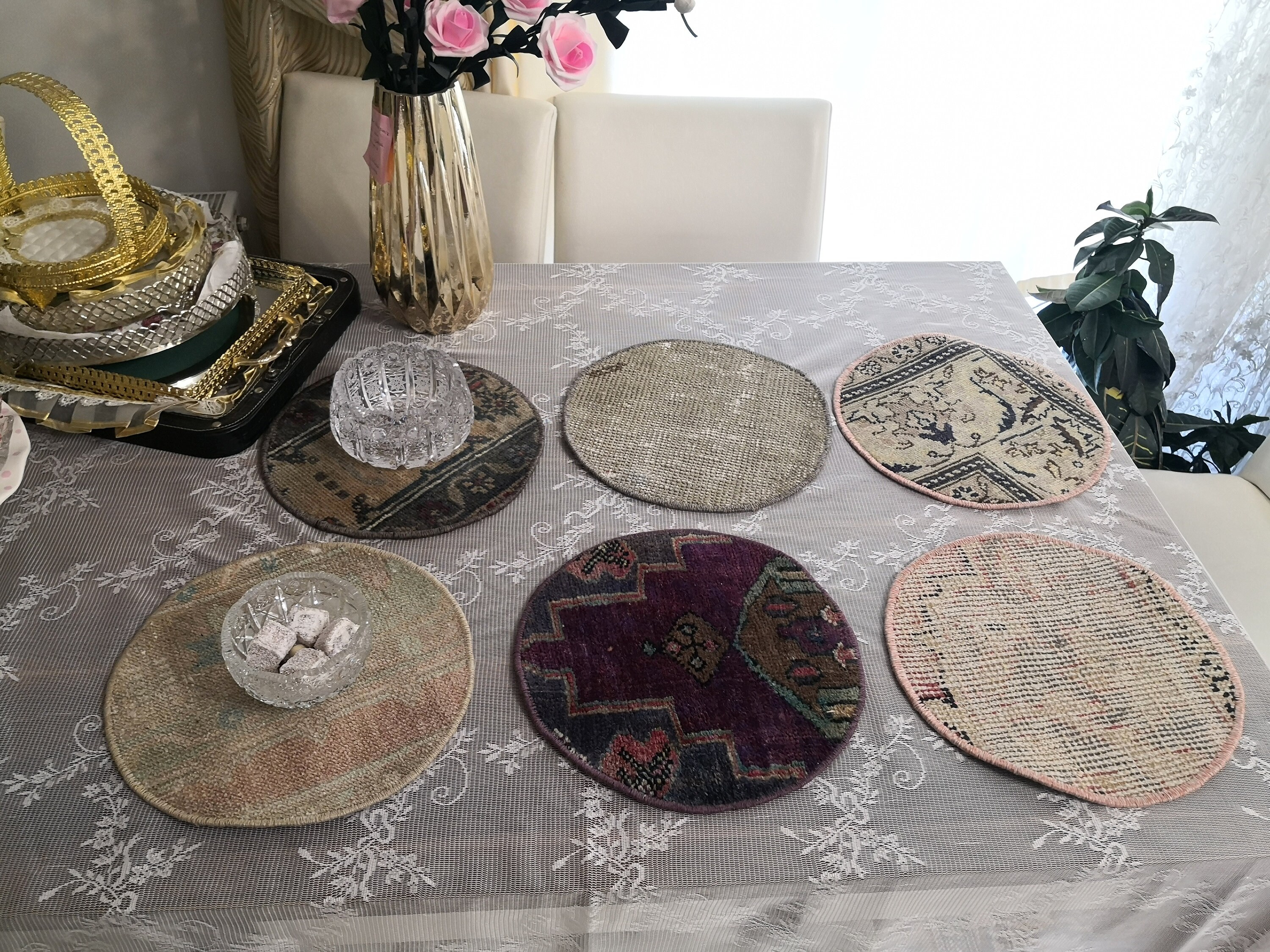 Vintage Rug Coasters 12 Inches Turkish Vintage Wool Rugs Etsy