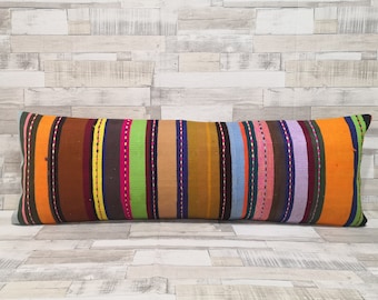 Multicolor Long Pillow 16x48 Vintage Long Pillows Handmade Pillow Bohemian Pillow Sofa Pillow Big size Pillow Cover Kilim Long Pillow Cover