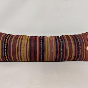 Turkish Pillow, Ethnical Kilim Rug Pillow, 16x48 Gift Pillow, Kilim Pillow, Purple Pillow, Decorative Lumbar Pillow Pillow,