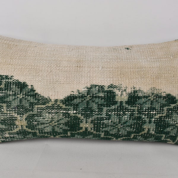 Kissen für die Couch, türkisches Kissen, 12x24 Kilim Kissen Sham, Kissen für Sofa, grünes Kissen, Türstopper Kissen, Handgeknüpftes Kissen,