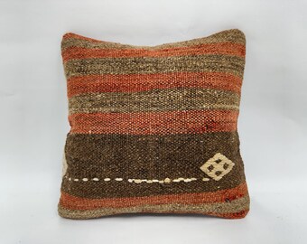 Almohada turca, almohada étnica Kilim, funda de almohada bohemia de 30 x 30 cm, almohada de regalo, funda de almohada marrón, almohada estampada.