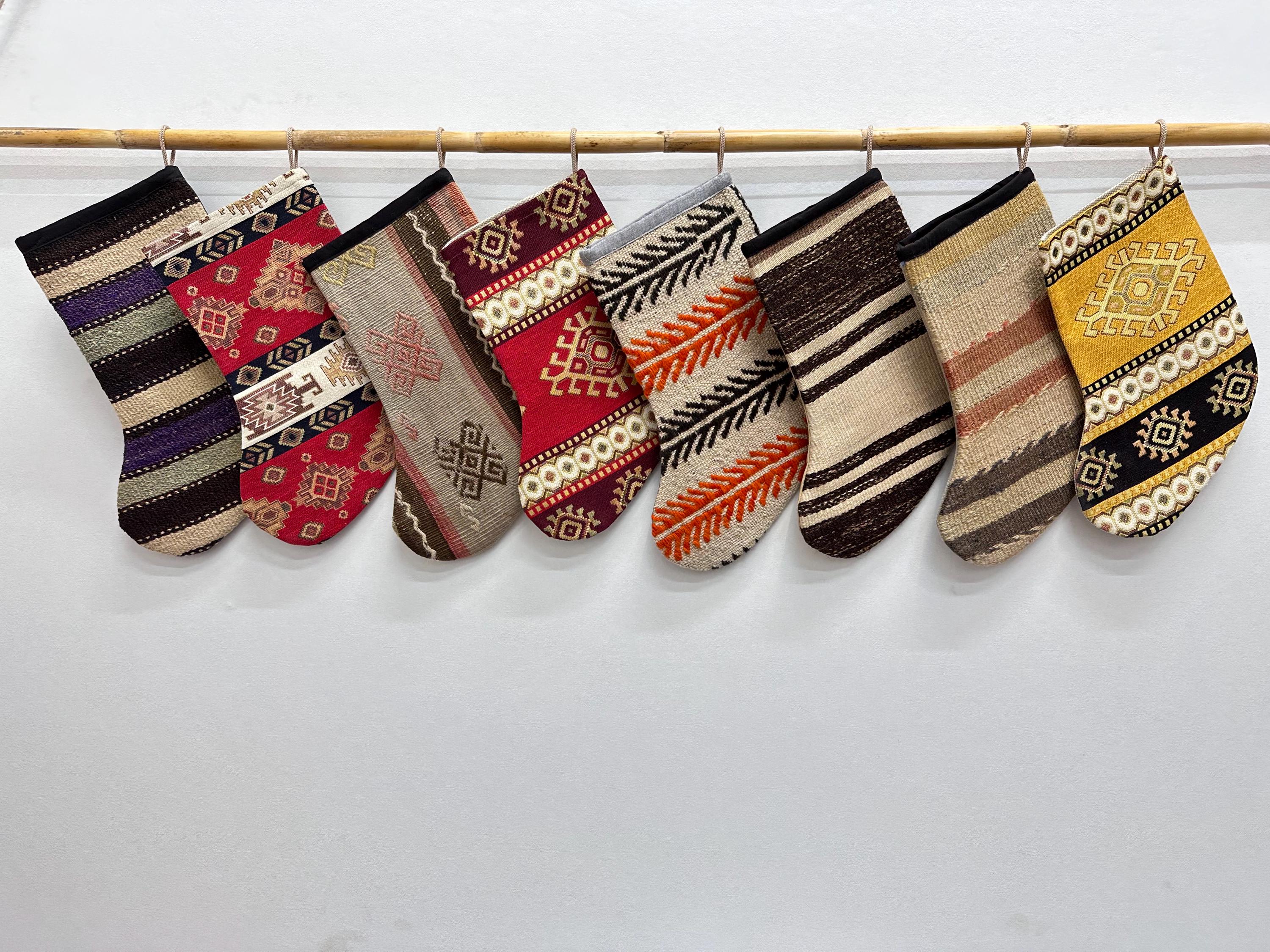 Kilim Stockings, Christmas Kilim Stockings, 7x15 inches Family Stocking, Christmas Decor, Family Christmas Stocking, Rustic Christmas Decor,
