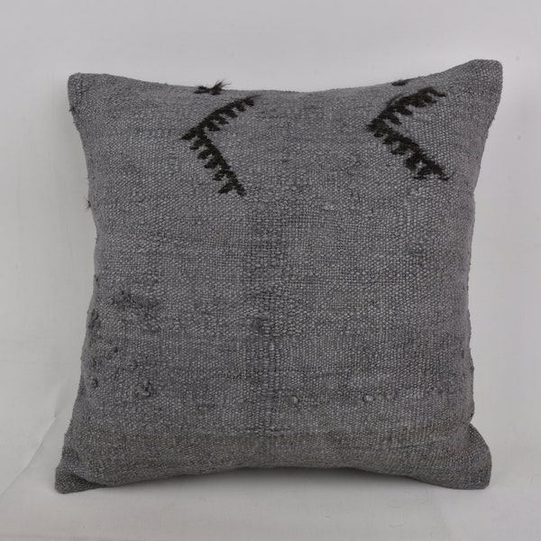 Vintage Kilim Pillow, Pillow for Couch, 20x20 Turkish Kilim Pillow, Antique Pillows, Gray Cushion, Patterned Pillow, Shabby Chic Pillow,